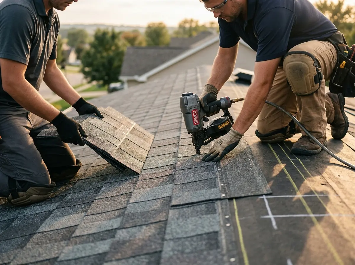 Professional roofer working on a residential roof in McMinnville